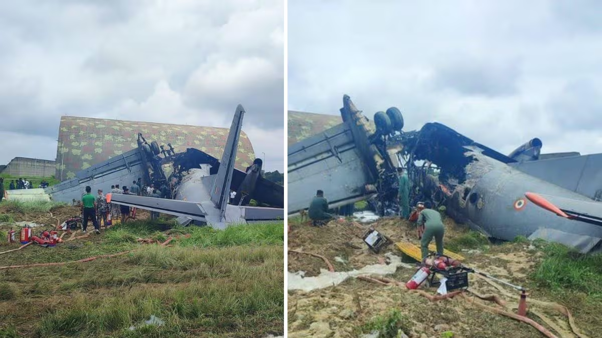 Indian Air Force IAF AN32 Plane Crash or bada aircraft accident scene at Jorhat Air Force Station.