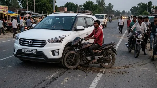 प्रयागराज में हिट एंड रन का खौफनाक मंज़र: क्रेटा से टकराने के बाद 1 KM तक घिसटता चला गया बाइक सवार युवक